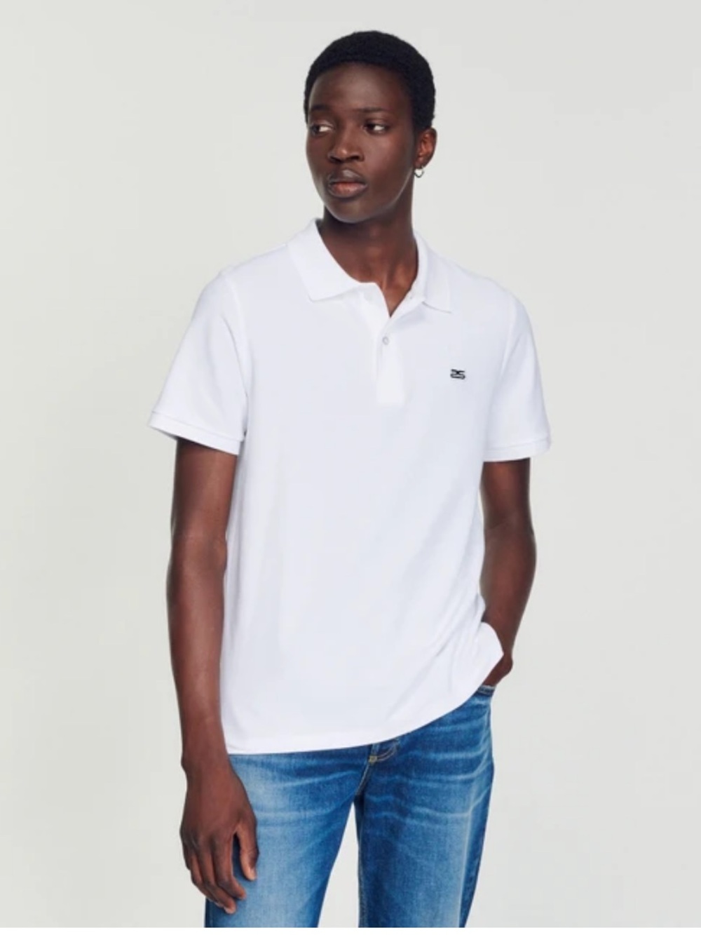 SANDRO Men's White Cotton Polo Shirt Size Small Preppy Clean Collegiate Sporty